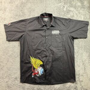 Lethal Threat Motorgear Mens XL Black Button Up Work Shirt Embroidered Eye Patch